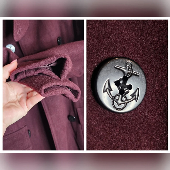 GAP Wool-blend Burgundy Double-breasted Long Pea Coat Heavy Women's Size Large - Picture 11 of 16